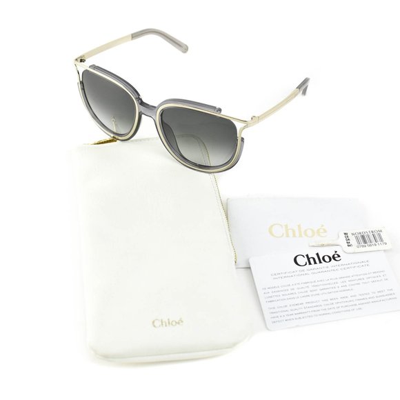 CHLOE: Translucent Gray/Pale Gold Logo Sunglasses - Picture 2 of 8